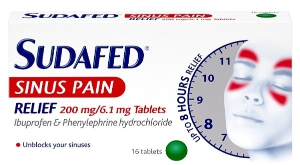 Sudafed Sinus Pain Relief 200mg 6.1mg Tablets 16